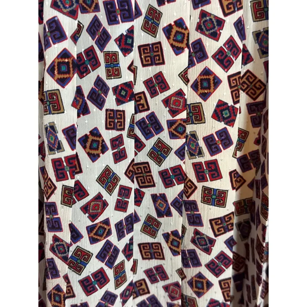 Vintage 80s Geometric Print Midi Dress Collared Structured Secretary Womens 10 - Picture 8 of 9